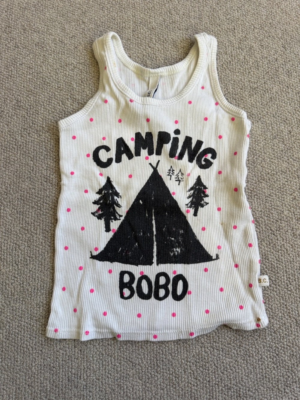 Bobo Choses White Tank Top with Pink Polka Dots